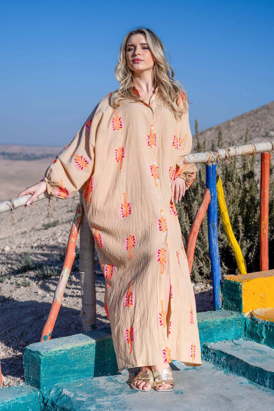 Vestido camisero largo fluido Beige